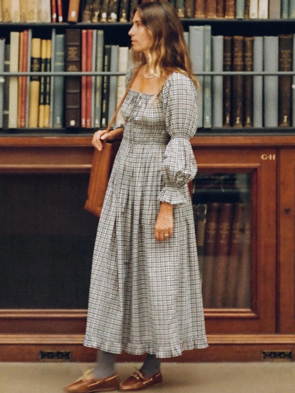 Christy Dawn Gray and White Gingham Maxi Dress